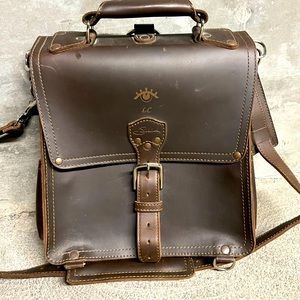 Saddleback leather DCB messenger bag with custom stamped
